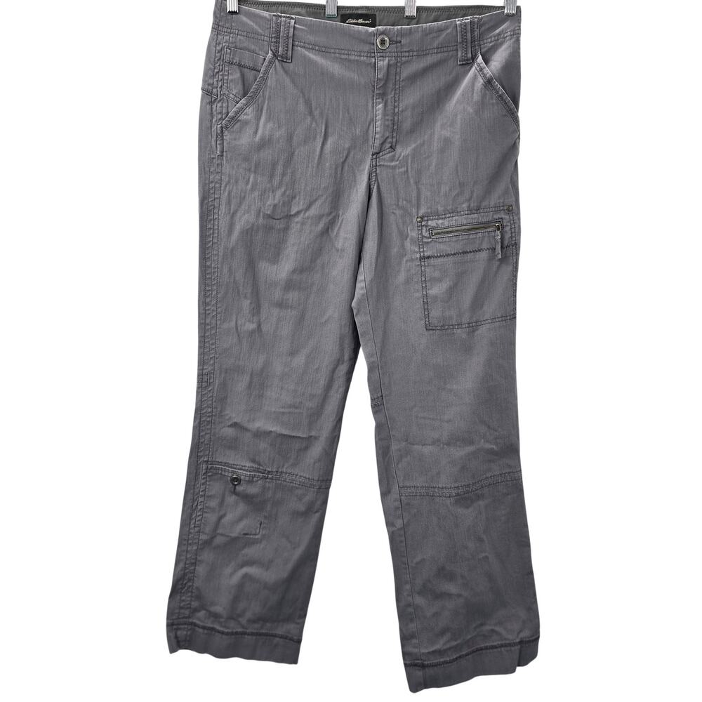 Eddie Bauer Pants Womens 12 Gray Cargo Twill Relaxed Fit Stretch Casual